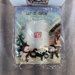 Figi Three Snowmen Photo Frame 4x6 Blue Let It Snow Hand Painted PF-XMS-404